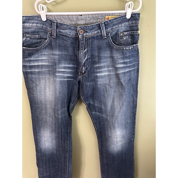 Jet Lag Jeans Men’s Wide Leg 36x34 (36x32) Distressed Made In Italy Zip Up Dark - Picture 2 of 16